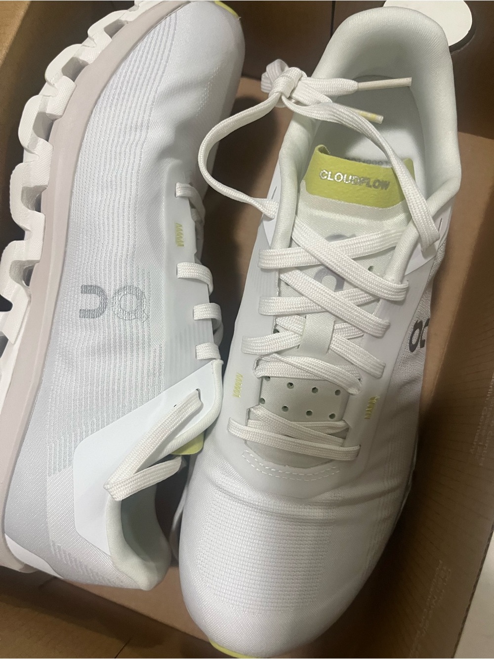 On Women’s cloud flow 4 Running Shoes — White with Light Beige Accents 7.5 w - Picture 2 of 5